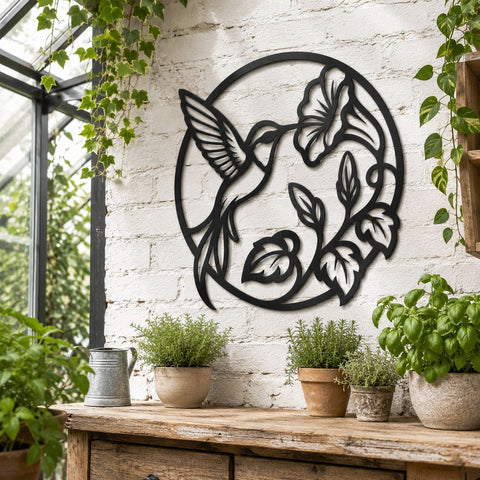 Hummingbird and Hibiscus Laser SVG | Floral Bird DXF | Hummingbird Metal Art | Flower CNC File | Garden Wall Decor | Plasma Cutting File SVG HappyDesignStudio 