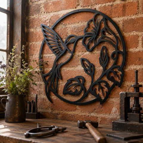 Hummingbird and Hibiscus Laser SVG | Floral Bird DXF | Hummingbird Metal Art | Flower CNC File | Garden Wall Decor | Plasma Cutting File SVG HappyDesignStudio 