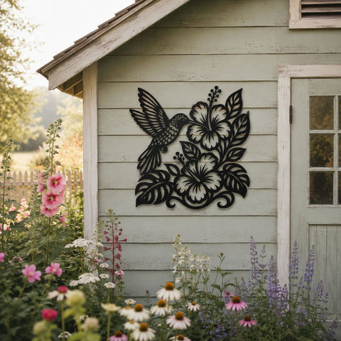 Hummingbird and Hibiscus Laser SVG | Tropical Floral Metal Wall Art DXF | Plasma CNC Laser Cut File | Garden Bird Wall Decor Svg Eps Png SVG HappyDesignStudio 