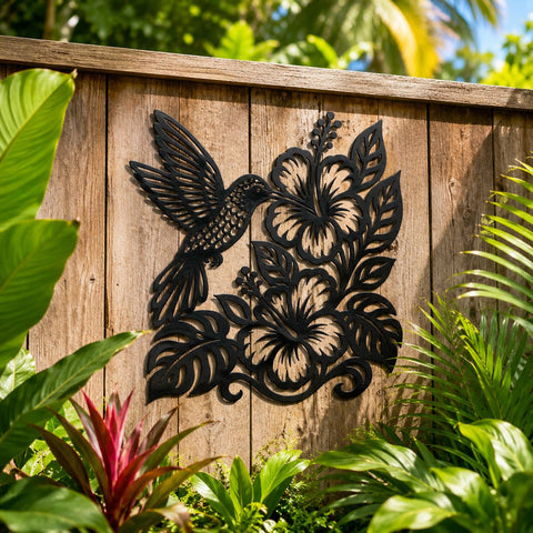 Hummingbird and Hibiscus Laser SVG | Tropical Floral Metal Wall Art DXF | Plasma CNC Laser Cut File | Garden Bird Wall Decor Svg Eps Png SVG HappyDesignStudio 