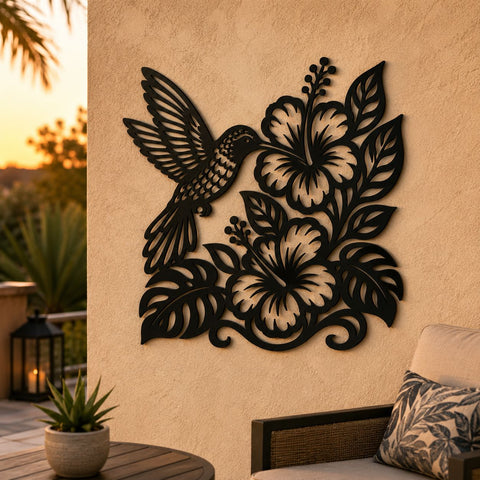Hummingbird and Hibiscus Laser SVG | Tropical Floral Metal Wall Art DXF | Plasma CNC Laser Cut File | Garden Bird Wall Decor Svg Eps Png SVG HappyDesignStudio 