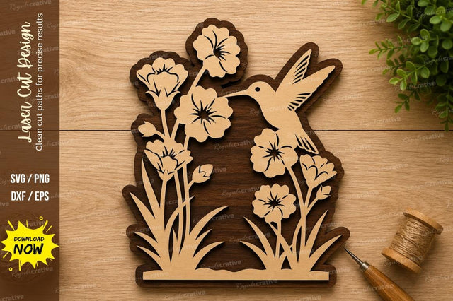 Hummingbird and Wildflowers Wall Art Laser Cut SVG File SVG Regulrcrative 