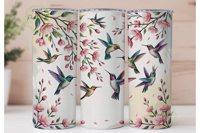 Hummingbird & Blossom Tumbler Wrap Sublimation PixelChick 