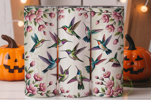 Hummingbird & Blossom Tumbler Wrap Sublimation PixelChick 