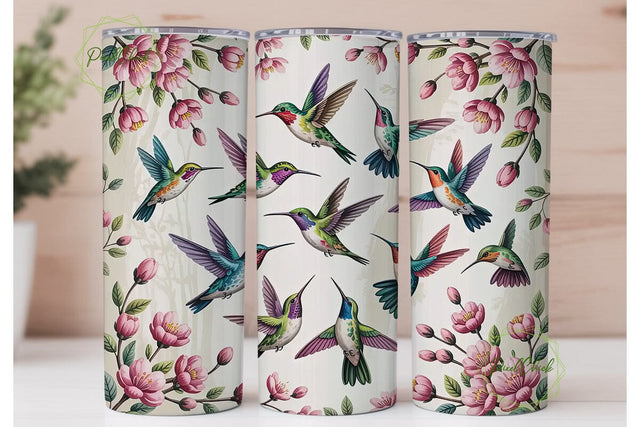 Hummingbird & Blossom Tumbler Wrap Sublimation PixelChick 