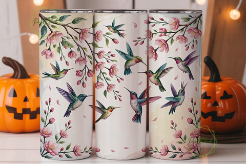 Hummingbird & Blossom Tumbler Wrap Sublimation PixelChick 