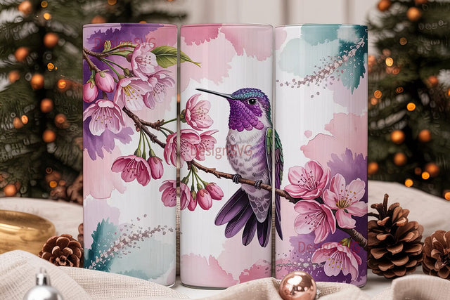Hummingbird & Blossoms Tumbler Wrap Sublimation DesignSVG 