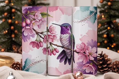 Hummingbird & Blossoms Tumbler Wrap Sublimation DesignSVG 