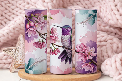 Hummingbird & Blossoms Tumbler Wrap Sublimation DesignSVG 