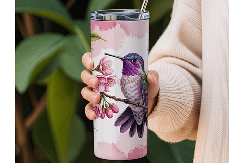 Hummingbird & Blossoms Tumbler Wrap Sublimation DesignSVG 