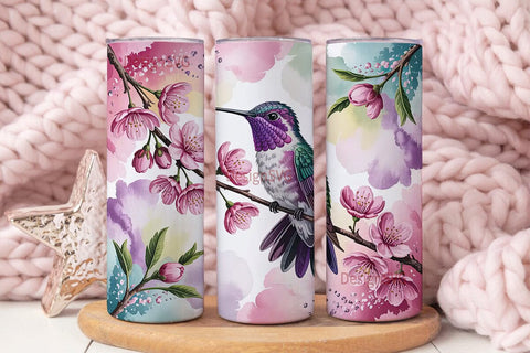 Hummingbird & Blossoms Tumbler Wrap Sublimation DesignSVG 