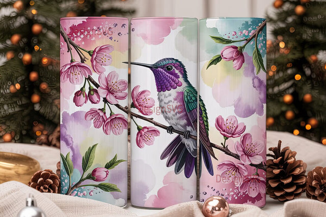 Hummingbird & Blossoms Tumbler Wrap Sublimation DesignSVG 