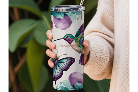 Hummingbird & Butterfly 20oz Tumbler Sublimation DesignSVG 