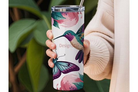 Hummingbird & Butterfly 20oz Tumbler Sublimation DesignSVG 