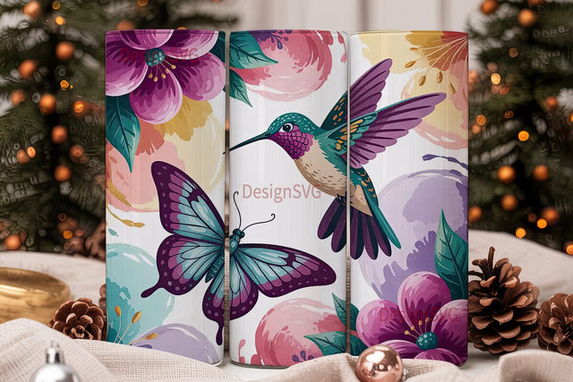 Hummingbird & Butterfly 20oz Tumbler Sublimation DesignSVG 
