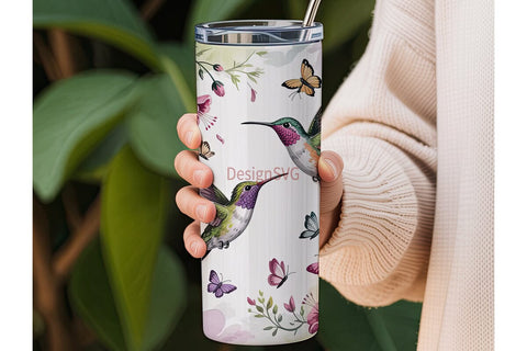 Hummingbird & Butterfly 20oz Tumbler Sublimation DesignSVG 