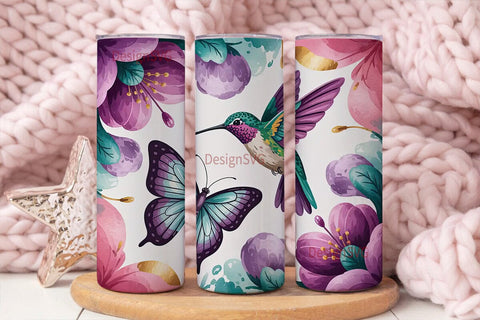 Hummingbird & Butterfly 20oz Tumbler Sublimation DesignSVG 