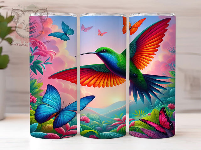 Hummingbird Butterfly Tumbler, Floral Bird Tumbler, 20Oz Sublimation, Butterfly Flower Printable, Hummingbird Nature Design, Botanical Bird Wrap, Colorful Floral Tumbler Sublimation Lara' s Designs 
