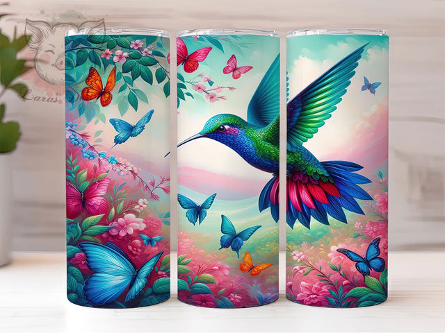 Hummingbird Butterfly Tumbler, Floral Bird Tumbler, 20Oz Sublimation, Butterfly Flower Printable, Hummingbird Nature Design, Botanical Bird Wrap, Colorful Floral Tumbler Sublimation Lara' s Designs 