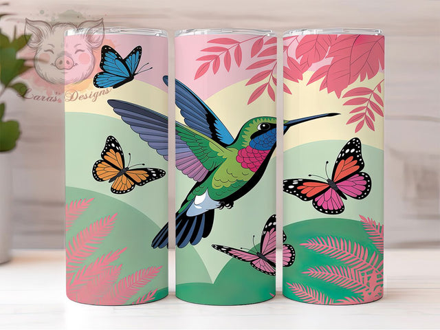 Hummingbird Butterfly Tumbler, Floral Bird Tumbler, 20Oz Sublimation, Butterfly Flower Printable, Hummingbird Nature Design, Botanical Bird Wrap, Colorful Floral Tumbler Sublimation Lara' s Designs 