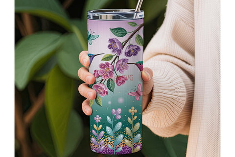 Hummingbird Cherry Blossom 20oz Tumbler Sublimation DesignSVG 
