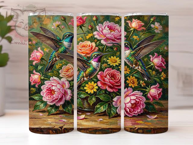 Hummingbird Design 20oz Tumbler Wrap, Bird Art, Floral Inspiration, Nature Theme, Wildlife Wrap, 20oz Tumbler Wrap, Sublimation PNG Sublimation Lara' s Designs 