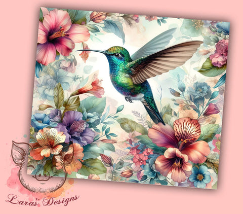 Hummingbird Floral 20 oz Skinny Tumbler Sublimation Design, Straight & Tapered Tumbler Png, Hummingbird Tumbler Png, Digital Download PNG Sublimation Lara' s Designs 