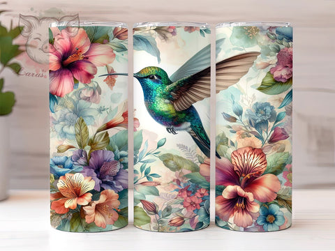 Hummingbird Floral 20 oz Skinny Tumbler Sublimation Design, Straight & Tapered Tumbler Png, Hummingbird Tumbler Png, Digital Download PNG Sublimation Lara' s Designs 