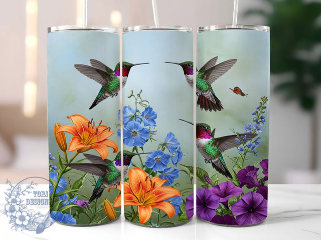 Hummingbird Floral 20oz Nature Spring Tumbler, Floral Bird Cup, 20oz Tumbler Wrap, Nature Sublimation Design, Garden Theme Mug, Watercolor Hummingbird PNG, Spring Flower Tumbler Sublimation ToriDesigns 