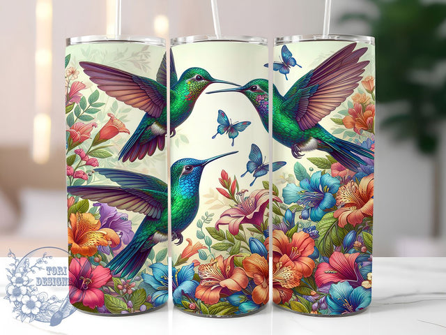 Hummingbird Floral 20oz Nature Spring Tumbler, Floral Bird Cup, 20oz Tumbler Wrap, Nature Sublimation Design, Garden Theme Mug, Watercolor Hummingbird PNG, Spring Flower Tumbler Sublimation ToriDesigns 