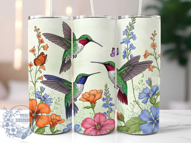 Hummingbird Floral 20oz Nature Spring Tumbler, Floral Bird Cup, 20oz Tumbler Wrap, Nature Sublimation Design, Garden Theme Mug, Watercolor Hummingbird PNG, Spring Flower Tumbler Sublimation ToriDesigns 
