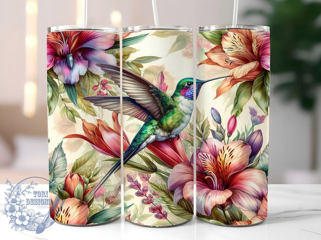 Hummingbird Floral 20oz Skinny Tumbler PNG, Hummingbird Tumbler Sublimation Wrap, Straight & Tapered Tumbler Wrap, Instant Digital Download Sublimation ToriDesigns 