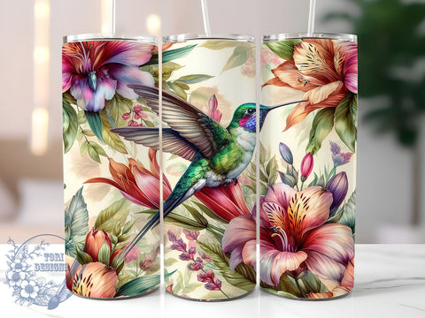 Hummingbird Floral 20oz Skinny Tumbler PNG, Hummingbird Tumbler Sublimation Wrap, Straight & Tapered Tumbler Wrap, Instant Digital Download Sublimation ToriDesigns 