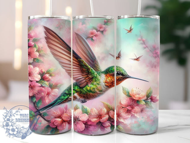 Hummingbird Floral 20oz Skinny Tumbler PNG, Hummingbird Tumbler Sublimation Wrap, Straight & Tapered Tumbler Wrap, Instant Digital Download Sublimation ToriDesigns 