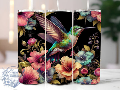 Hummingbird Floral 20oz Skinny Tumbler PNG, Hummingbird Tumbler Sublimation Wrap, Straight & Tapered Tumbler Wrap, Instant Digital Download Sublimation ToriDesigns 