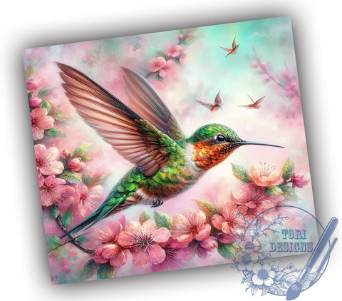 Hummingbird Floral 20oz Skinny Tumbler PNG, Hummingbird Tumbler Sublimation Wrap, Straight & Tapered Tumbler Wrap, Instant Digital Download Sublimation ToriDesigns 