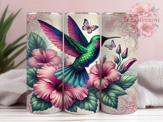 Hummingbird Floral 20oz Tumbler, Floral Tumbler Design, 20oz Sublimation Wrap, Nature Inspired Gift, Bird Lover Tumbler, Colorful Hummingbird Art, Floral Gift Idea Sublimation Li Zamperini 