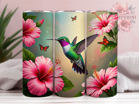 Hummingbird Floral 20oz Tumbler, Floral Tumbler Design, 20oz Sublimation Wrap, Nature Inspired Gift, Bird Lover Tumbler, Colorful Hummingbird Art, Floral Gift Idea Sublimation Li Zamperini 