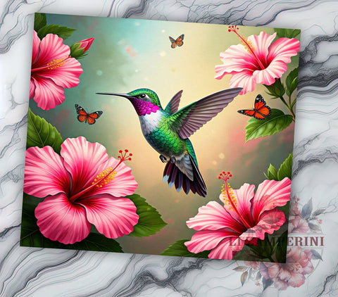 Hummingbird Floral 20oz Tumbler, Floral Tumbler Design, 20oz Sublimation Wrap, Nature Inspired Gift, Bird Lover Tumbler, Colorful Hummingbird Art, Floral Gift Idea Sublimation Li Zamperini 