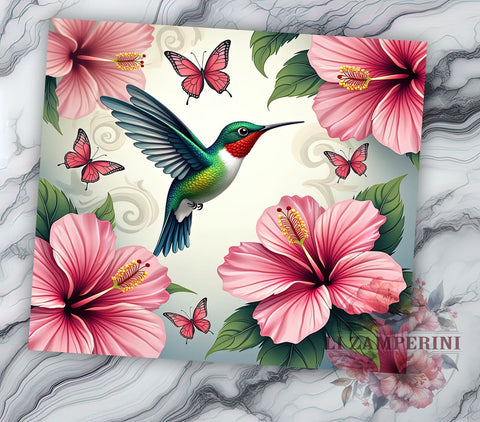 Hummingbird Floral 20oz Tumbler, Floral Tumbler Design, 20oz Sublimation Wrap, Nature Inspired Gift, Bird Lover Tumbler, Colorful Hummingbird Art, Floral Gift Idea Sublimation Li Zamperini 