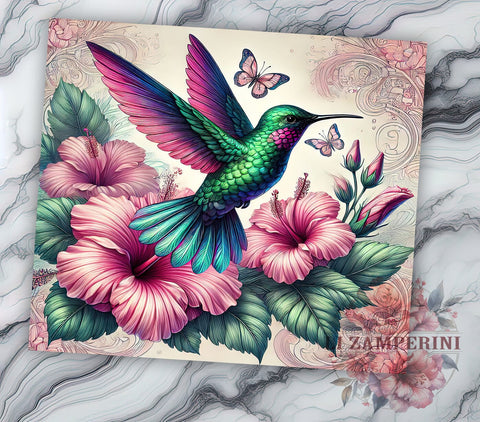 Hummingbird Floral 20oz Tumbler, Floral Tumbler Design, 20oz Sublimation Wrap, Nature Inspired Gift, Bird Lover Tumbler, Colorful Hummingbird Art, Floral Gift Idea Sublimation Li Zamperini 