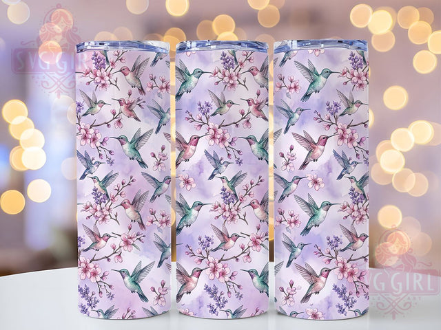 Hummingbird Floral 20oz Tumbler, Garden Bird, Blooming Wings, Nature Art, Vibrant Petals, Delicate Flight, Colorful Botanical, Sublimation Wrap Sublimation SvggirlplusArt 