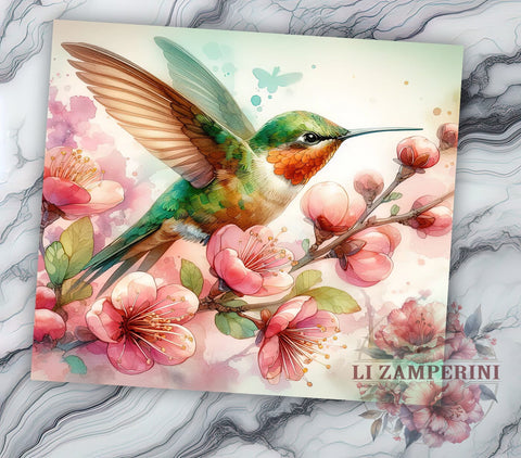 Hummingbird Floral 20oz Tumbler Wrap PNG, Hummingbird Tumbler PNG Sublimation Design, Straight & Tapered Tumbler Wrap, Instant Digital Download Sublimation Li Zamperini 