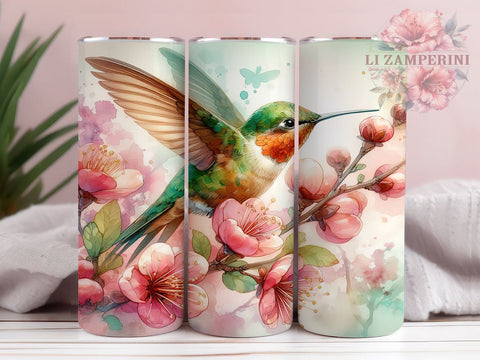 Hummingbird Floral 20oz Tumbler Wrap PNG, Hummingbird Tumbler PNG Sublimation Design, Straight & Tapered Tumbler Wrap, Instant Digital Download Sublimation Li Zamperini 