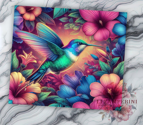 Hummingbird Floral 20oz Tumbler Wrap PNG, Hummingbird Tumbler PNG Sublimation Design, Straight & Tapered Tumbler Wrap, Instant Digital Download Sublimation Li Zamperini 