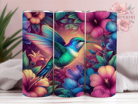 Hummingbird Floral 20oz Tumbler Wrap PNG, Hummingbird Tumbler PNG Sublimation Design, Straight & Tapered Tumbler Wrap, Instant Digital Download Sublimation Li Zamperini 