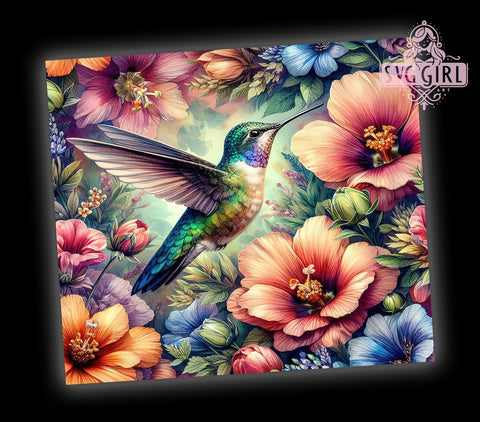 Hummingbird Floral 20oz Tumbler Wrap Sublimation Design, Straight Tapered Tumbler Wrap, Hummingbird Tumbler Png, Instant Digital Download Sublimation SvggirlplusArt 