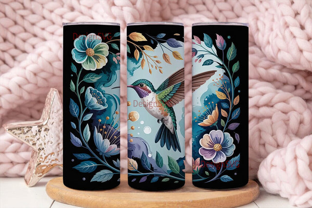 Hummingbird Floral 20oz Tumbler Wrap Sublimation DesignSVG 
