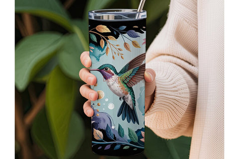 Hummingbird Floral 20oz Tumbler Wrap Sublimation DesignSVG 