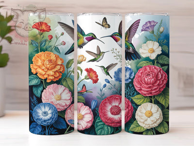 Hummingbird Floral Art Tumbler, Floral Design, Nature Theme, Elegant Pattern, Vibrant Colors, 20Oz Tumbler, Sublimation Wrap Sublimation Lara' s Designs 